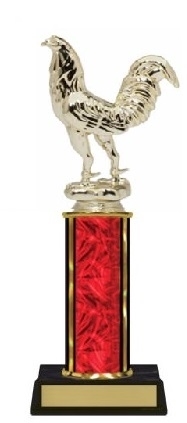 Single Column<BR> Fighting Rooster Trophy<BR> 10-12 Inches<BR> 10 Colors