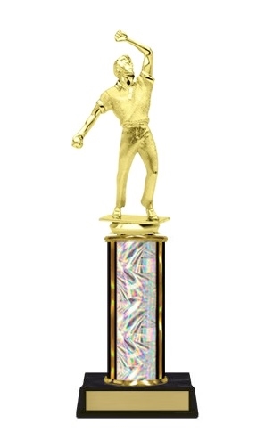 Single Column<BR> Cricket Bowler Trophy<BR> 10-12 Inches<BR> 10 Colors