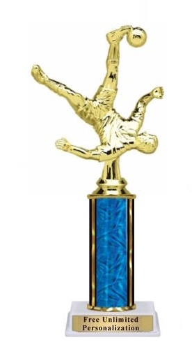 Single Column<BR> Male Bicycle Kick Trophy<BR> 10-12 Inches<BR> 9 Colors