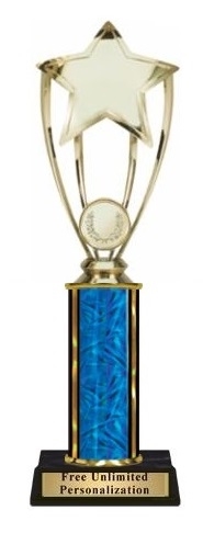 Single Column<BR> 4 Post Star Trophy<BR> 10-12 Inches<BR> 10 Colors