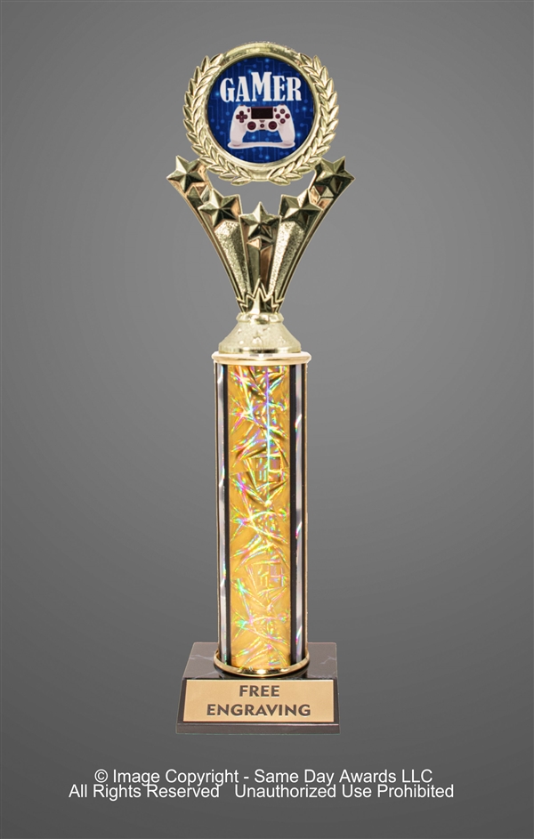 Single Column<BR> Gamer Trophy<BR> 10-12 Inches<BR> 10 Colors