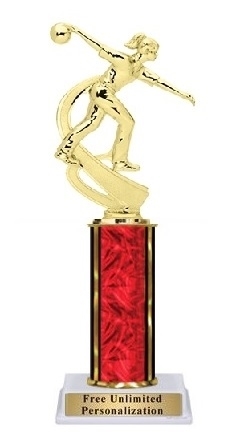 Single Column Trophy <BR> Female Motion Bowling <BR> 10-12 Inches<BR> 10 Colors