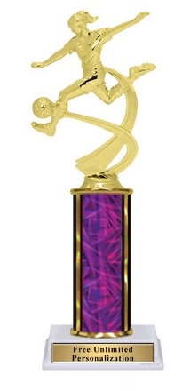 Single Column Trophy<BR> Female Motion Soccer <BR> 10-12 Inches<BR> 9 Colors