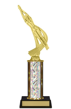 Single Column Trophy<BR> Female Motion Swim <BR> 10-12 Inches<BR> 10 Colors