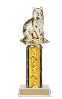 Single Column<BR> Cat Trophy<BR> 10-12 Inches<BR> 10 Colors
