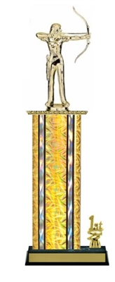 Wide Column with Trim<BR> Female Archery Trophy<BR> 12-14 Inches<BR> 10 Colors