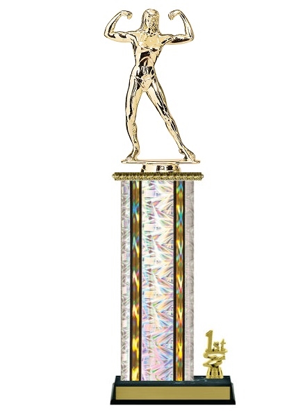 Wide Column with Trim<BR> F Bodybuilding Trophy<BR> 12-14 Inches<BR> 10 Colors