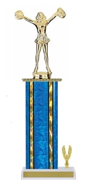Wide Column with Trim<BR> Pom Pom Cheer Trophy<BR> 12-14 Inches<BR> 10 Colors