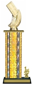 Wide Column with Trim<BR> Domino Trophy<BR> 12-14 Inches<BR> 10 Colors