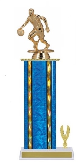 Wide Column with Trim<BR> Male Dribble Basketball Trophy<BR> 12-14 Inches<BR> 10 Colors