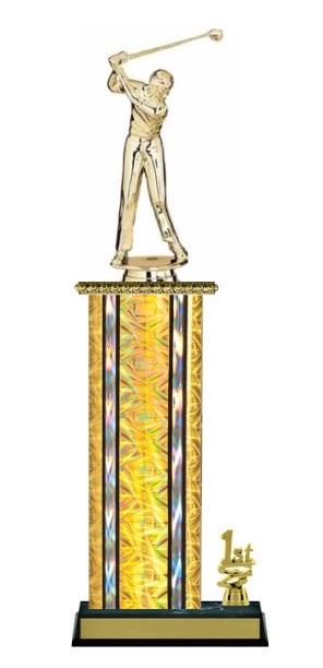 Wide Column with Trim<BR> Male Golf Driver Trophy<BR> 12-14 Inches<BR> 10 Colors