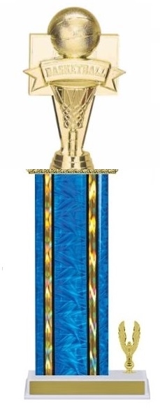 Wide Column with Trim<BR> Banner Basketball Trophy<BR> 12-14 Inches<BR> 10 Colors