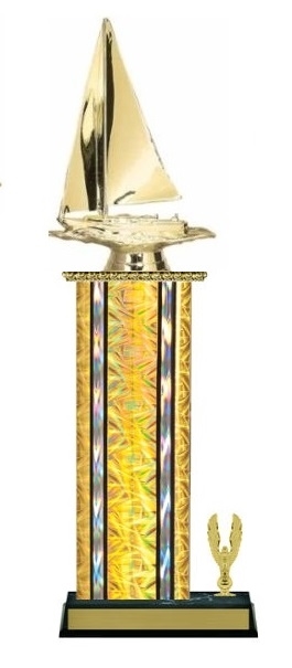 Wide Column with Trim<BR> Sailboat Trophy<BR> 12-14 Inches<BR> 10 Colors