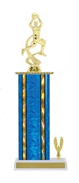 Wide Column with Trim<BR> Female Motion Basketball Trophy<BR> 12-14 Inches<BR> 10 Colors
