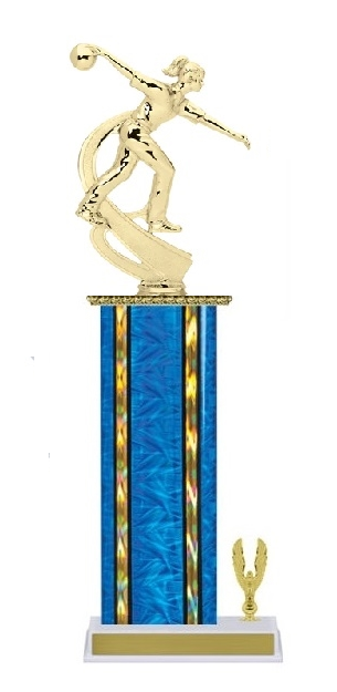 Wide Column with Trim<BR> Female Motion Bowling Trophy<BR> 12-14 Inches<BR> 10 Colors