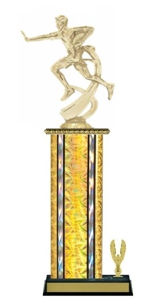Wide Column with Trim<BR> Male Motion Flag Football Trophy<BR> 12-14 Inches<BR> 10 Colors