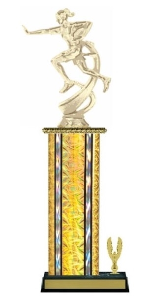 Wide Column with Trim<BR> Female Motion Flag Football Trophy<BR> 12-14 Inches<BR> 10 Colors