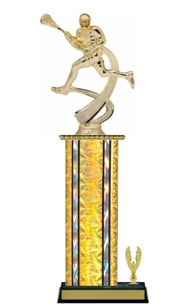 Wide Column with Trim<BR> Male Lacrosse Trophy<BR> 12-14 Inches<BR> 10 Colors