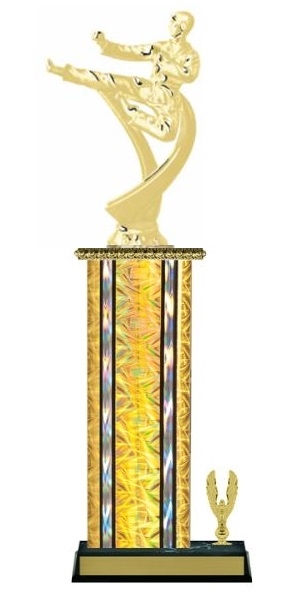 Wide Column with Trim<BR> Male Karate Trophy<BR> 12-14 Inches<BR> 10 Colors