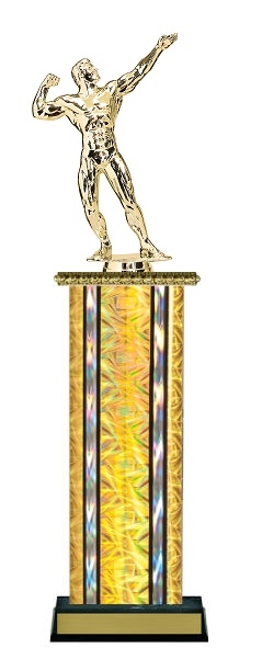 Wide Column<BR> Male Bodybuilding Trophy<BR> 12-14 Inches<BR> 10 Colors