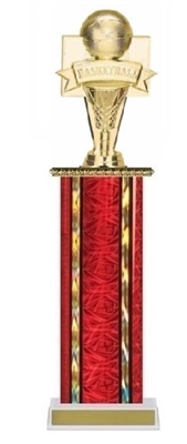 Wide Column Trophy <BR> Banner Basketball<BR> 12-14 Inches<BR> 10 Colors