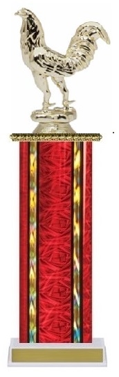 Wide Column<BR> Fighting Rooster Trophy<BR> 12-14 Inches<BR> 10 Colors