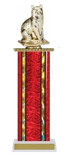 Wide Column<BR> Cat Trophy<BR> 12-14 Inches<BR> 10 Colors