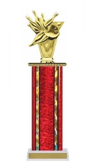 Wide Column<BR> Bowling Explosion Trophy<BR> 12-14 Inches<BR> 10 Colors