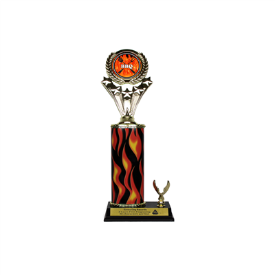Wide Column - 1 Trim<BR> BBQ Flame<BR>Or Custom Logo Trophy<BR> 12-14 Inches<BR> 10 Colors