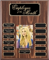 13 Plate<BR> Walnut finish<BR> Perpetual Plaque<BR> With Picture Holder<BR> 10.5x13 Inches