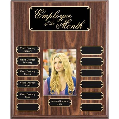 13 Plate<BR> Walnut finish<BR> Perpetual Plaque<BR> With Picture Holder<BR> 10.5x13 Inches