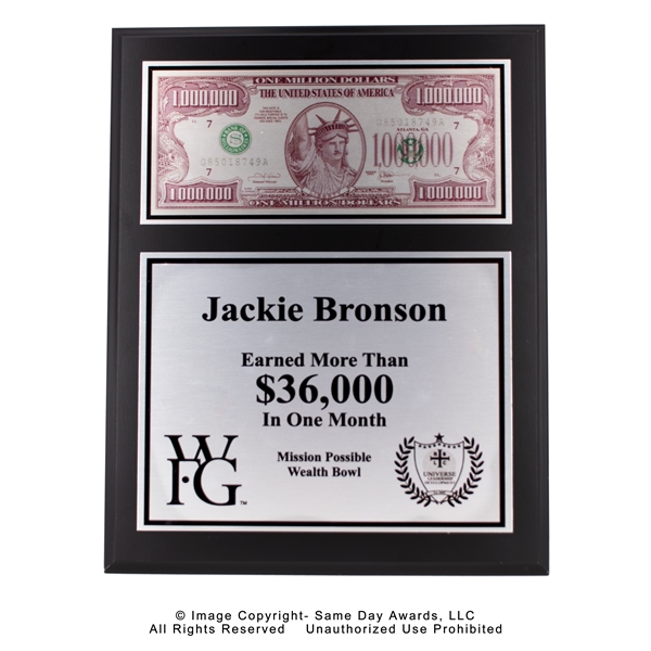 WFG Money Plaque<BR> Ebony Finish Plaque <BR>8x10 to 12 x 15 Inches